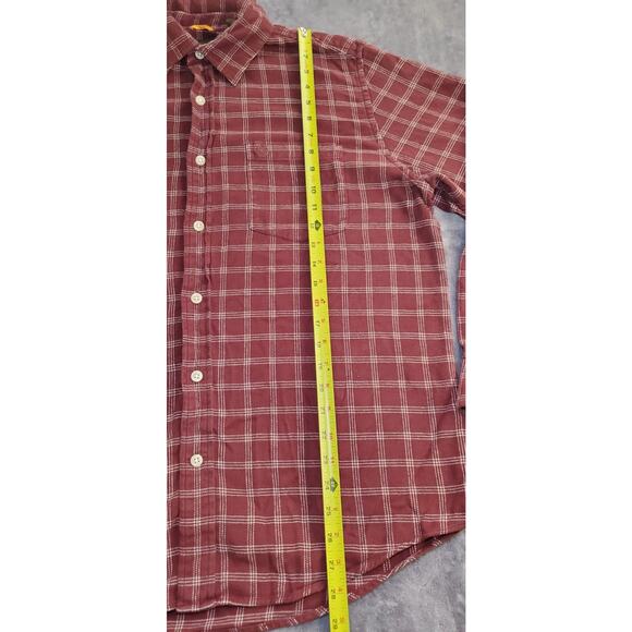 Timberland Size L Plaid Flannel Button Down Shirt Mens Red Cotton Casual C11-16 - Picture 2 of 7